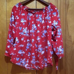 Lauren Ralph Lauren Black Label Red Cotton Floral Off‎ Shoulder Top-*Read-Preppy